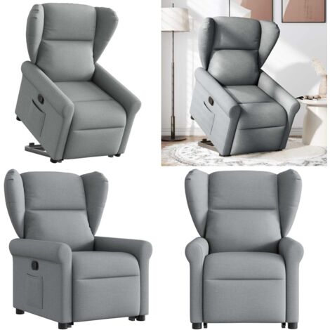 Sillón reclinable elevable de tela gris claro - Sillón para personas mayores - Elevación eléctrica