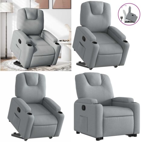 Sillón reclinable elevable de tela gris claro - Sillón para personas mayores - Sillón eléctrico