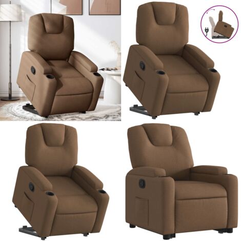 Sillón reclinable elevable de tela marrón - Sillón para personas mayores - Sillón eléctrico