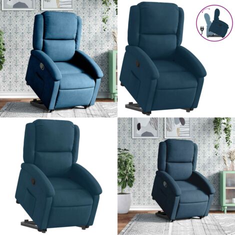 Sillón reclinable elevable de terciopelo azul - Asiento elevable - Sillón para personas mayores