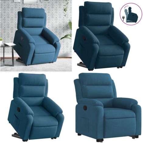 Sillón reclinable elevable de terciopelo azul - Asiento elevable - Sillón para personas mayores