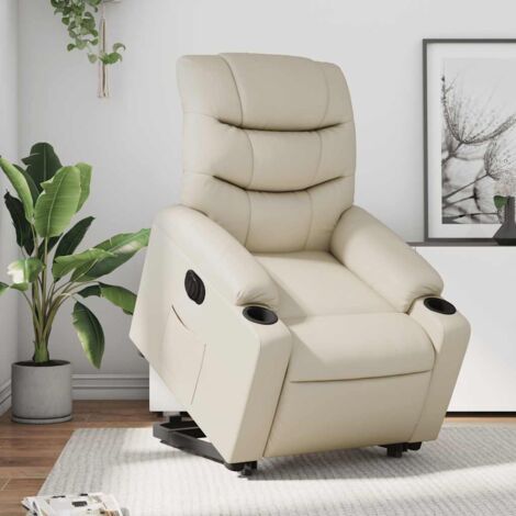 Sillón reclinable elevable eléctrico de cuero sintético crema vidaXL