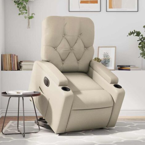 Sillón reclinable elevable eléctrico de cuero sintético crema vidaXL
