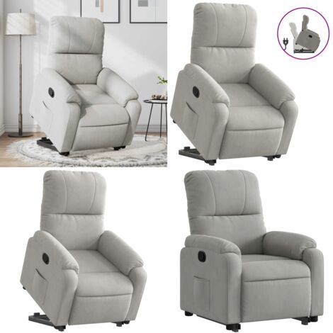 Sillón reclinable elevable tela de microfibra gris claro - Sillón para personas mayores - Motor eléctrico