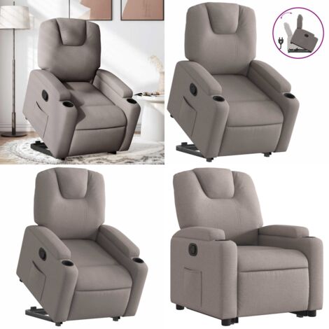 Sillón reclinable elevable tela gris taupe - Sillón elevable - Sillón para mayores
