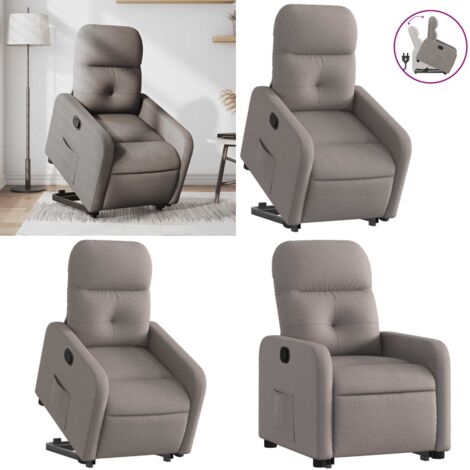 Sillón reclinable elevable tela gris taupe - Sillón elevable - Sillón para personas mayores