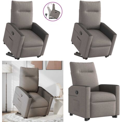 Sillón reclinable elevable tela gris taupe - Sillón elevable - Sillón para personas mayores