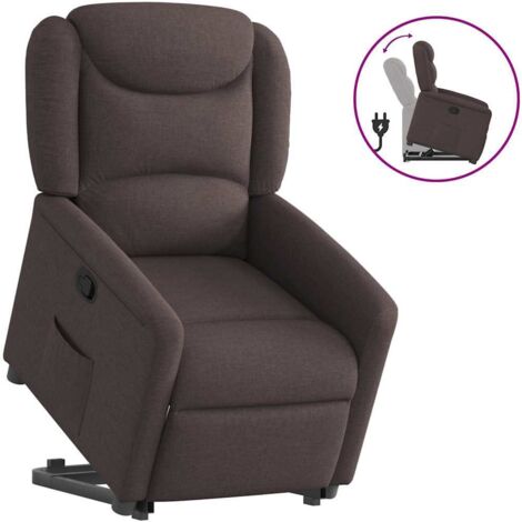 Sillón reclinable elevable tela marrón oscuro