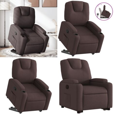 Sillón reclinable elevable tela marrón oscuro - Sillón para personas mayores - Sillón eléctrico