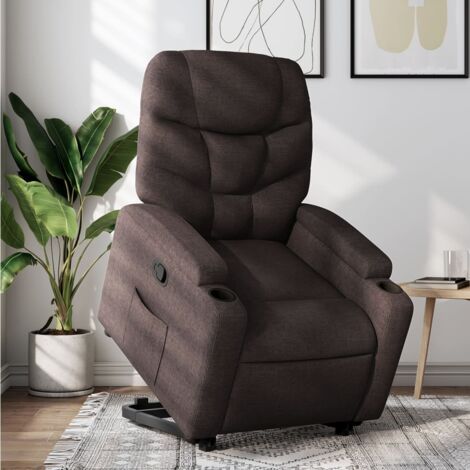 Sillón reclinable elevable tela marrón oscuro vidaXL