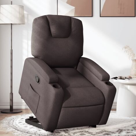 Sillón reclinable elevable tela marrón oscuro vidaXL
