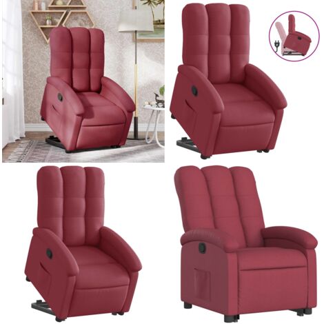 Sillón reclinable elevable tela rojo tinto - Sillón para personas mayores - Elevación eléctrica