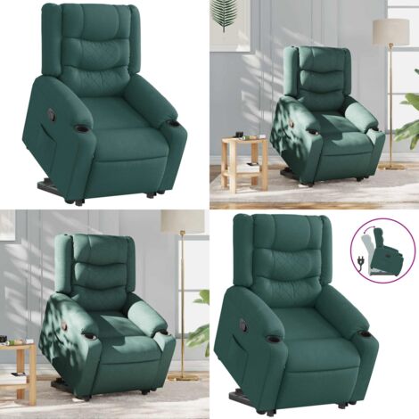 Sillón reclinable elevable tela verde oscuro - Elevación eléctrica - Asiento cómodo