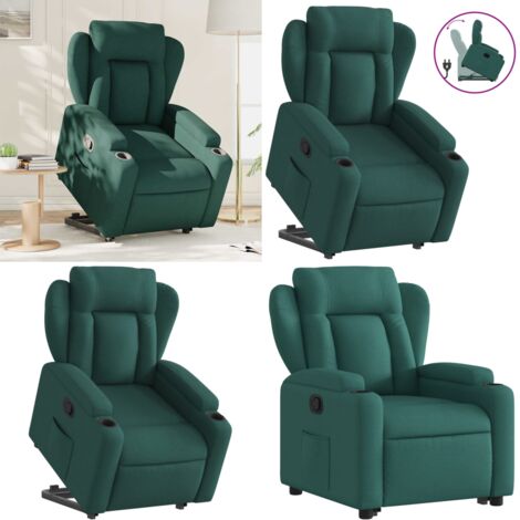 Sillón reclinable elevable tela verde oscuro - Sillón para personas mayores - Sillón eléctrico