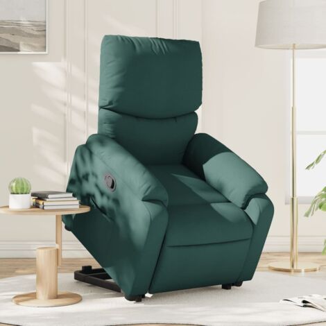 Sillón reclinable elevable tela verde oscuro vidaXL