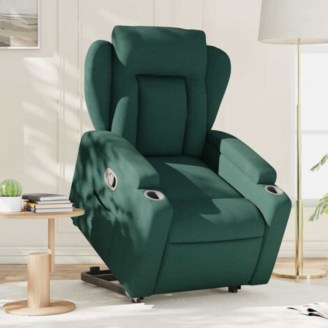 Sillón reclinable elevable tela verde oscuro vidaXL