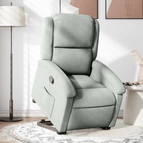 Sillón reclinable elevable terciopelo gris claro