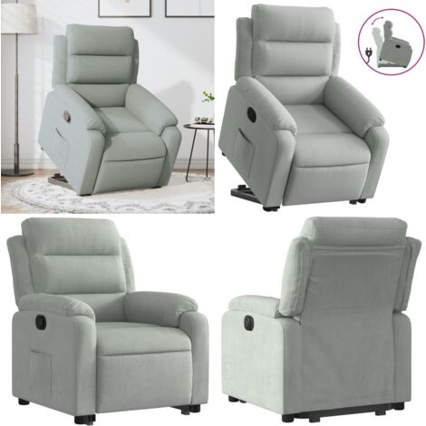 Sillón reclinable elevable terciopelo gris claro - Asiento elevable - Sillón para personas mayores