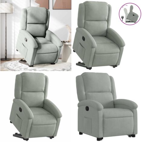 Sillón reclinable elevable terciopelo gris claro - Asiento elevable - Sillón para personas mayores