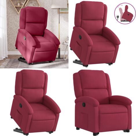 Sillón reclinable elevable terciopelo rojo tinto - Sillón para personas mayores - Elevador eléctrico