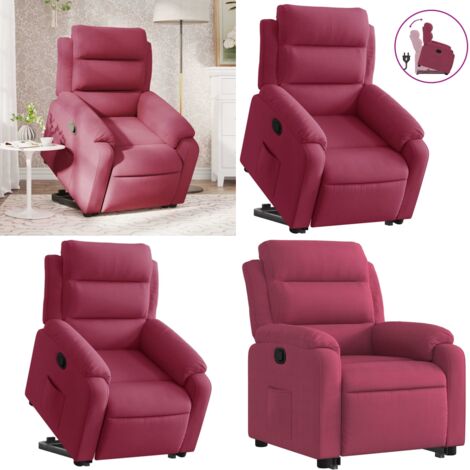 Sillón reclinable elevable terciopelo rojo tinto - Sillón para personas mayores - Motor eléctrico