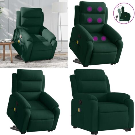 Sillón reclinable elevable terciopelo verde oscuro - Asiento elevable - Sillón para personas mayores