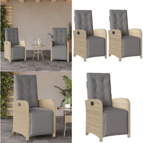Sillón reclinable jardín reposapiés 2 uds ratán PE beige mezcla - Sillas de jardín - Sillas de jardín con respaldo ajustable