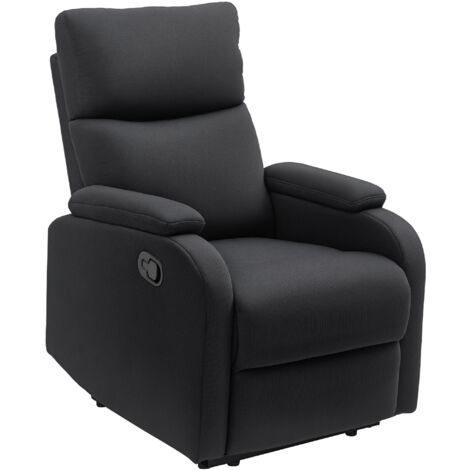 Sillón reclinable manual (60°), con reposapiés, respaldo acolchado con tela gruesa, color negro, ideal para el dormitorio, la sala de estar y el salón.