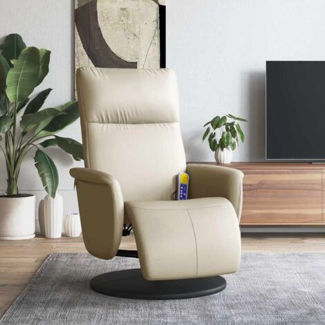 Sillón reclinable masaje con reposapiés cuero sintético crema