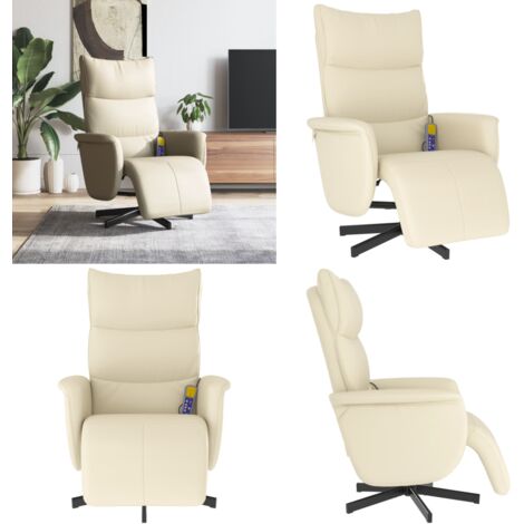 Sillón reclinable masaje con reposapiés cuero sintético crema - Masaje - Reposapiés