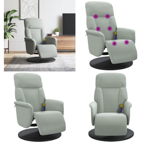 Sillón reclinable masaje con reposapiés terciopelo gris claro - Masaje - Vibración