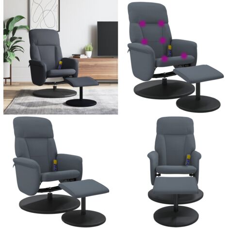 Sillón reclinable masaje con reposapiés terciopelo gris oscuro - Masaje - Reposapiés