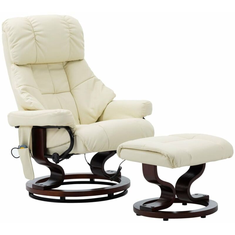 

Sillon reclinable masaje cuero sintetico madera curvada crema