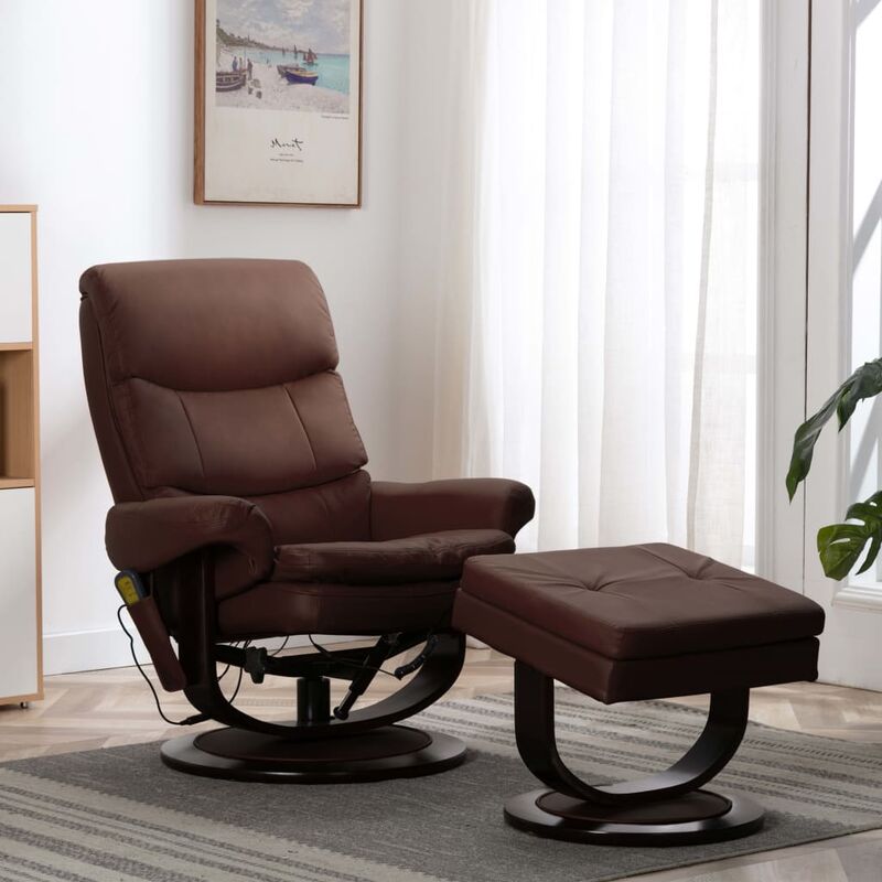 

Sillón reclinable masaje cuero sintético madera curvada marrón