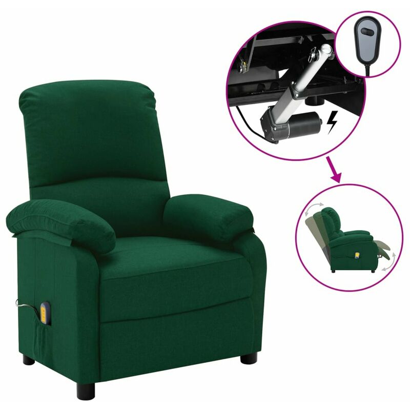 

Sillon reclinable masaje electrico de tela verde oscuro