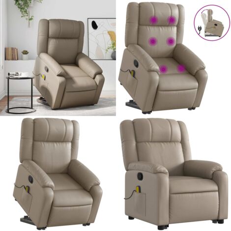 Sillón reclinable masaje pie cuero artificial color capuchino - Masaje - Elevación eléctrica