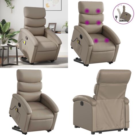 Sillón reclinable masaje pie cuero artificial color capuchino - Masaje - Elevación eléctrica