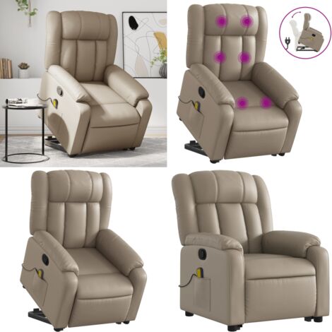 Sillón reclinable masaje pie cuero artificial color capuchino - Masaje - Elevación eléctrica