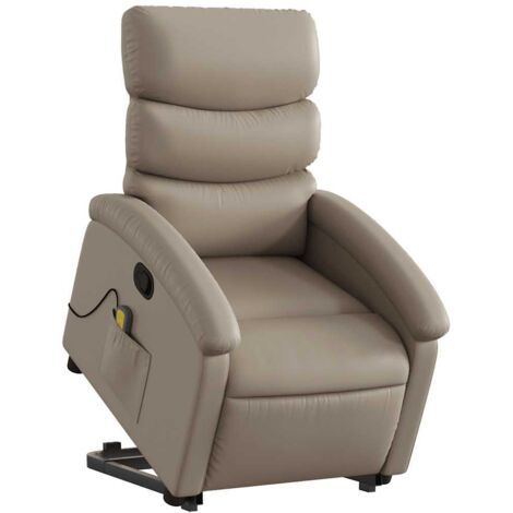 Sillón reclinable masaje pie cuero artificial color capuchino vidaXL