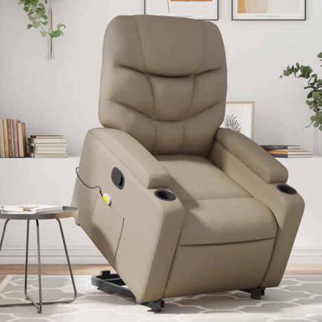Sillón reclinable masaje pie cuero artificial color capuchino vidaXL