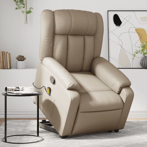 Sillón reclinable masaje pie cuero artificial color capuchino vidaXL