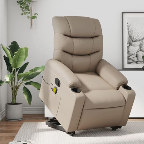 Sillón reclinable masaje pie cuero artificial color capuchino vidaXL