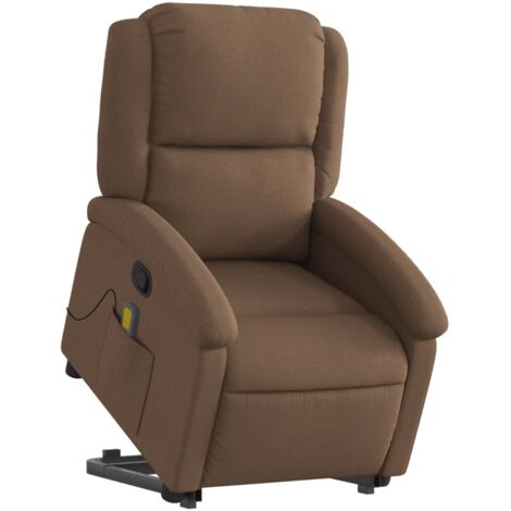 Sillón reclinable para TV con función de masaje elevación eléctrica tela marrón DEC027014