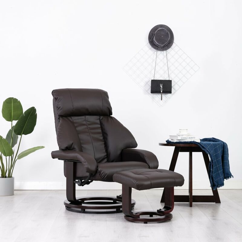 

Sillón reclinable para TV con reposapiés cuero sintético marrón