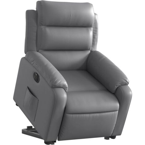Sillón reclinable para TV muy cómodo con función de elevación eléctrica en PVC gris DEC028386
