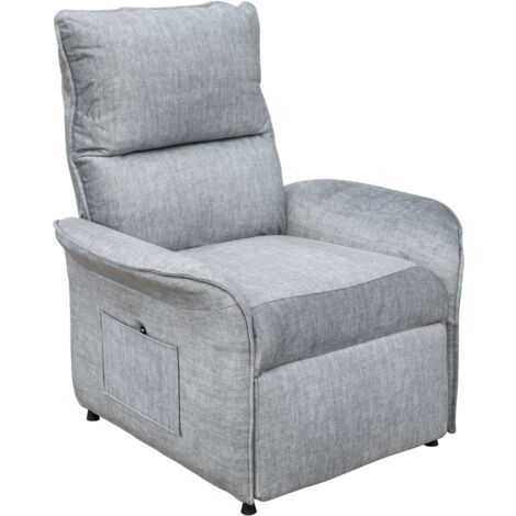 Sillón Reclinable Son para Sala en Color Gris con Mando Eléctrico 2 Posiciones Bolsillo Lateral Tela 86x99x80 cm