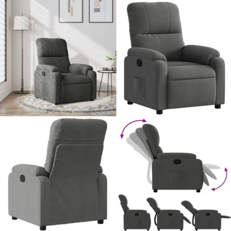 Sillón reclinable tela de microfibra gris oscuro - Asiento cómodo - Reposapiés ajustable