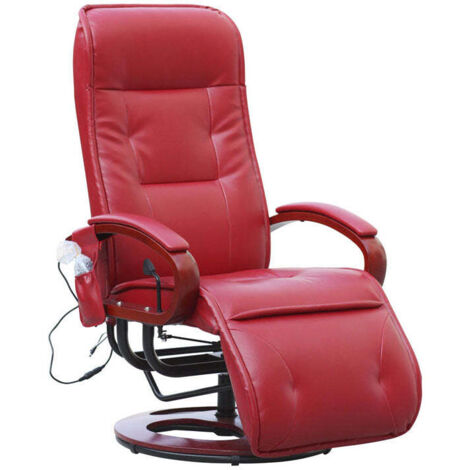 Sillón reclinable y giratorio con reposapiés 8 puntos de masaje piel roja 040011489