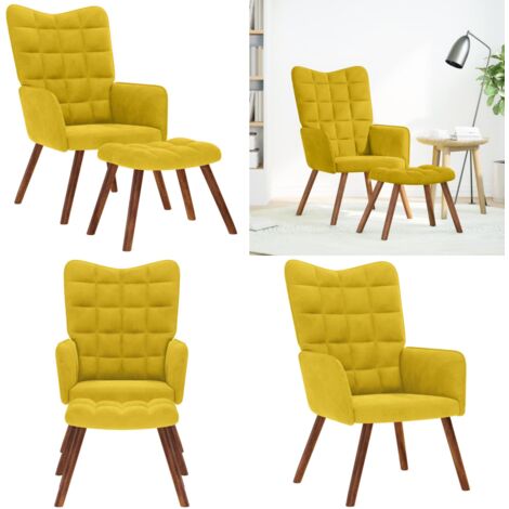 Sillón relajante con taburete de terciopelo amarillo - Taburete - Terciopelo amarillo