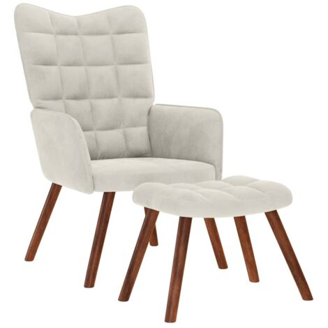 Sillón relajante con taburete de terciopelo color crema